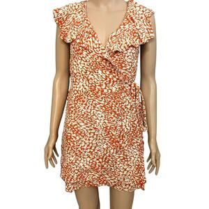 Free People French Quarter Mini Wrap Dress Size Small Ruffle Spotted Orange